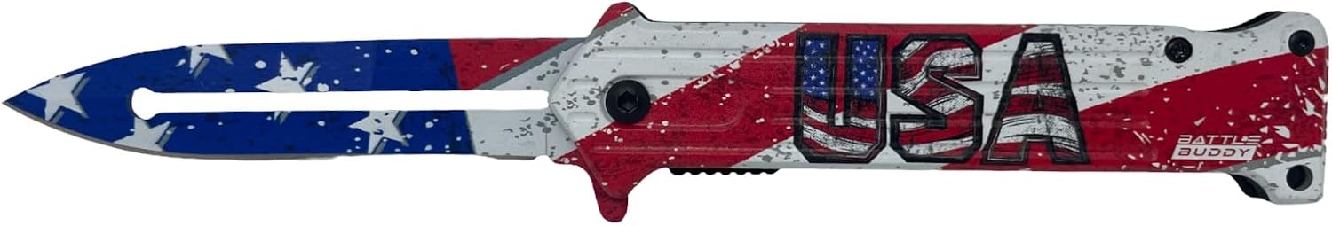 Hunting Knife - American Patriotic Camping Knife - America Folding Pocket Knife - 420 Stainless Steel With Cool Design & American Flag Knives Artwork For Collectors & Enthusiasts