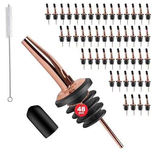 48 Pack Stainless Steel Bottle Pourers for Alcohol, Liquor, and Wine - Bar Accessories, Spouts for Bottles and Dispensers (rose gold)
