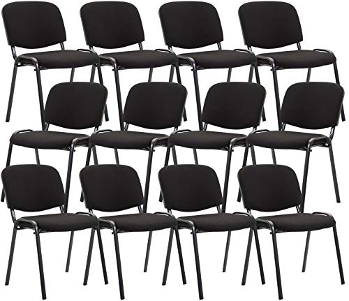 CLP Lot de 12 Chaises Visiteur Empilable Ken Tissu I Chaise De Reception Confortable avec Dossier Pieds en Métal Robuste I Couleur:, Couleur:Noir