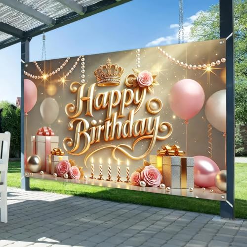 Banner Feliz Cumpleaños Princesa 71x43 Pulgadas Rosa Oro miniatura 2