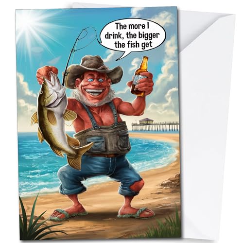 Tarjetas de cumpleaños de pesca y cerveza para hombres, tarjeta de humor, tarjeta de feliz cumpleaños, tarjeta de aniversario, buena suerte, divertidas tarjetas de agradecimiento tamaño A5