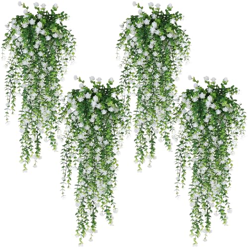 LYPPUL 4 Pcs Artificial Hanging Flowers, UV-Resistant Fake Hanging Plants Flower Bouquet