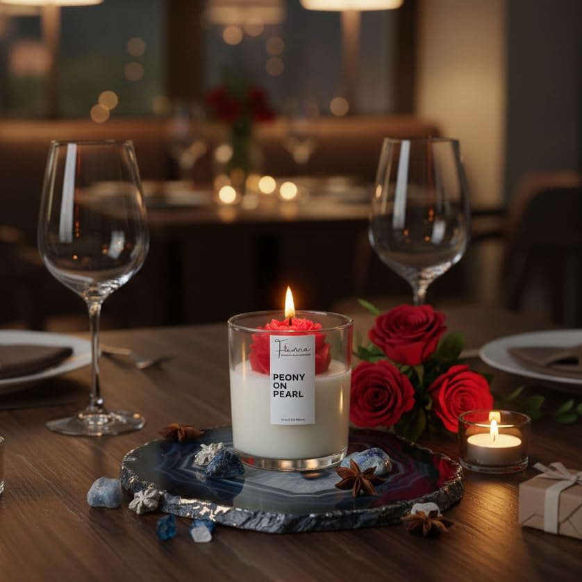 Image of Elegant Rose in White Pond Scented Jar Candle | Calming Rose Fragrance for Aromatherapy & Relaxation | Hand-Poured Soy Wax | Perfect for Diwali Gifts, Home Decor, Anniversary & Festive Gifting