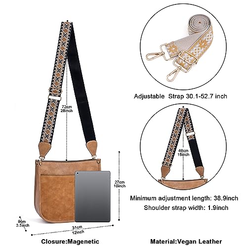 Image of HKCLUF Crossbody Bags for Women Trendy Vegan Leather Hobo Handbags With 2PCS Adjustable Guitar Strap Shoulder Bucket Bags