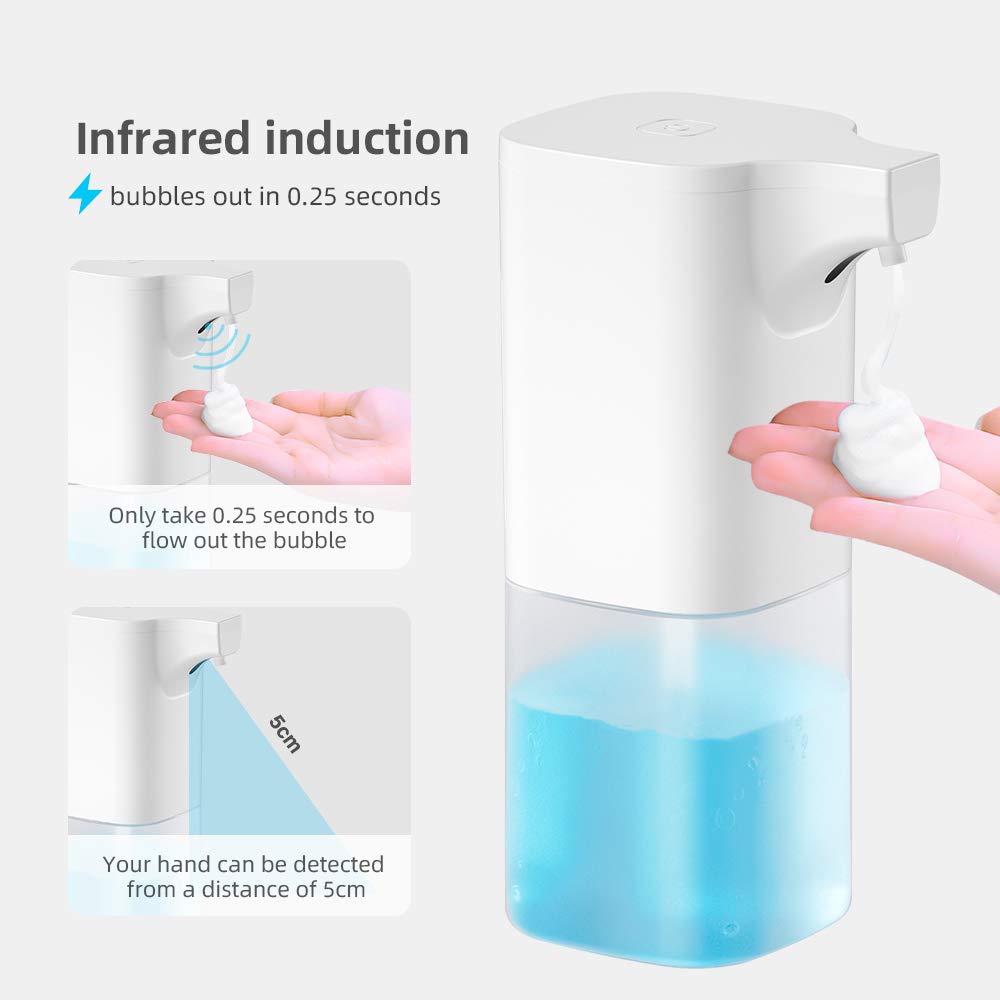 350ml Dispenser di Sapone con Sensore di Distanza Materiale ABS Dispenser di Sapone Automatico Schiuma Cucina Bagno Motion Foam Dispenser Touchless Bianca
