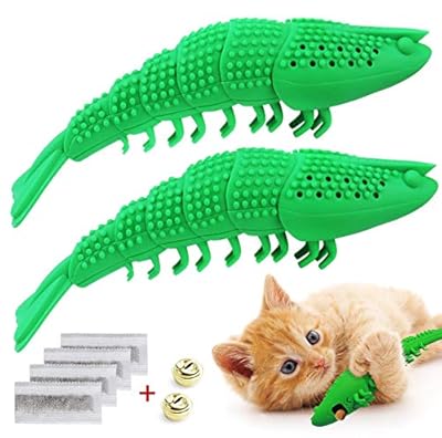 Idepet 2Pcs Interactive Cat Toys Kitten Catnip Toothbrush Chew Treat Toy 100% Natural Rubber Bite Resistance Lobster Shape Toys for Teeth Cleaning Dental Care