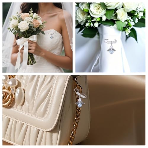 Image of MIXJOY Something Blue Gift for Bride, Wedding Day Bridal Blue Pearl Angel Wings Bouquet Garter Charm for Bride to Be