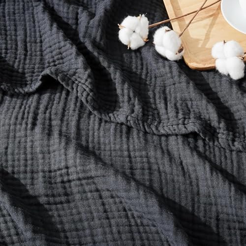 Image of EMME Muslin Blankets for Adults Throw Blanket for Couch Breathable Gauze Soft Lightweight Airy Black King 108 inch x 90 inch
