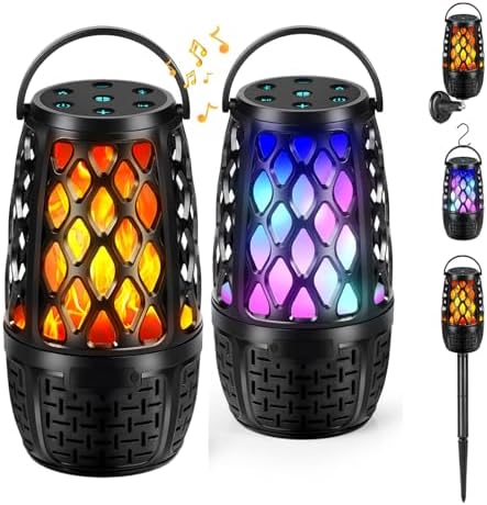 Upgraded Bluetooth Speaker, BT 5.3 Outdoor Speaker With RGB Flame LED lights Gift for Men, Multi-Sync up to 100 Speakers, Auto-Pairing HD Stereo Sound Gadgets, Waterproof IPX6 for Patio Porch(2 Pack)