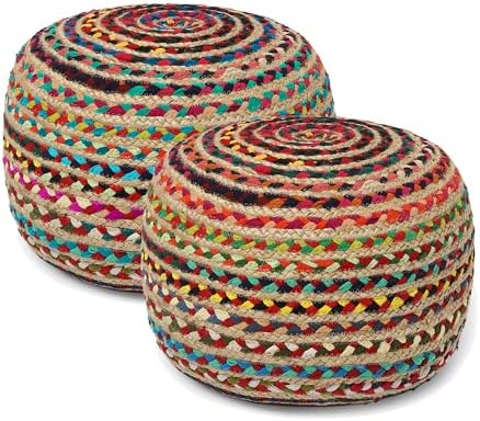 REDEARTH · Round Pouf Ottoman - Braided Boho Poof Home Décor Pouf...