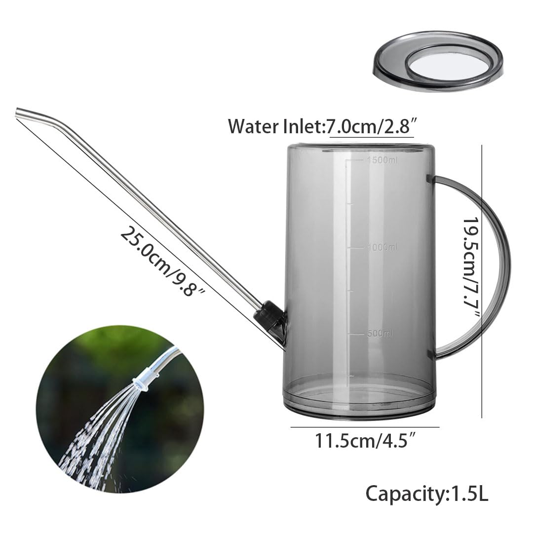 Plastikowe konewki 2 w 1, długa wylewka ze stali nierdzewnej, do wewnątrz, z głowicą zraszacza i podziałką, narzędzie ogrodnicze, odpowiednie do roślin i kwiatów, 1,5 l, szaro-niebieskie i zielone