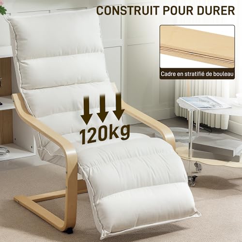 Fauteuil à bascule velours avec repose-pieds réglable HOMCOM
