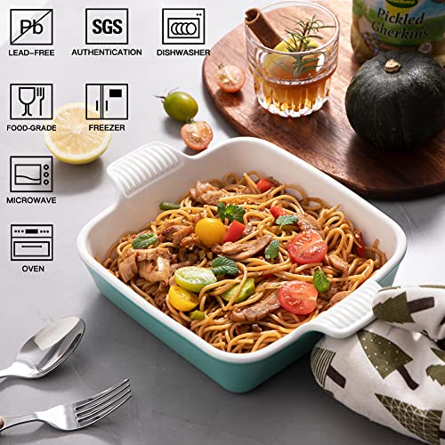 Sweejar Ceramic Baking Dish, 9 X 9 Cake Baking Pan For Brownie, Porcelain Square Bakeware With Double Handle For Casserole, Lasagna, Family Dinner (Turquosie) #TOP1