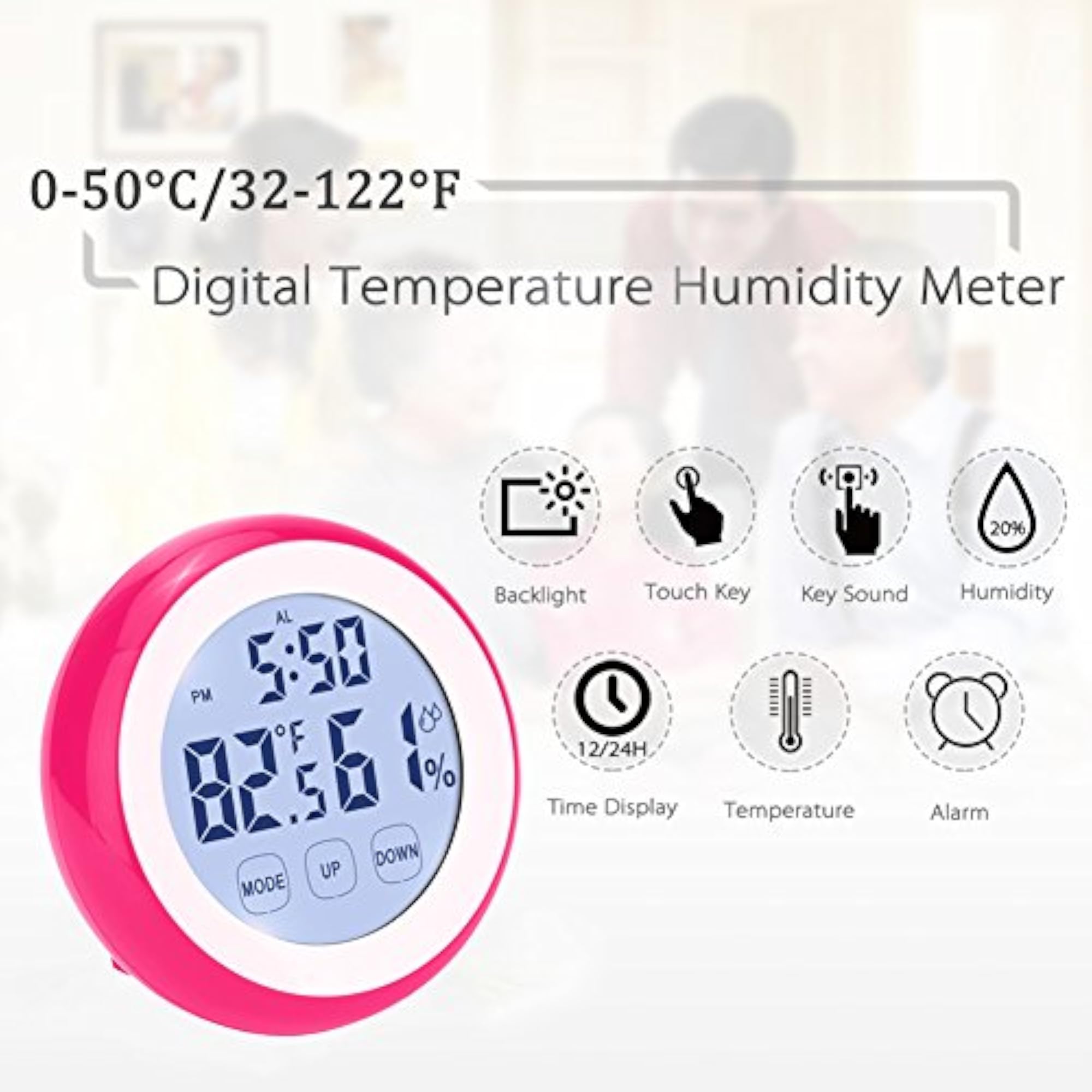Digital Thermometer Hygrometer Clock with Touch Screen