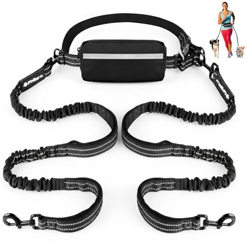 Philorn Hands Free Dog Leash for 2 Dogs, Adjustable Waist Leash for Medium Large Dogs Walking...