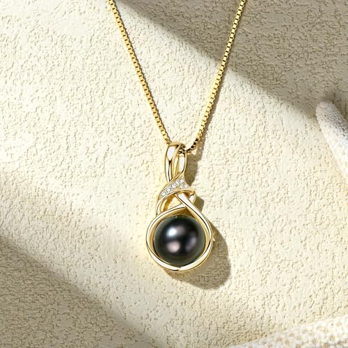 Tahitian Black Pearl Necklaces for Women, Sterling Silver Single Pearl Pendant Necklace Birthday Anniversary Jewelry Gifts for Wife Mom2