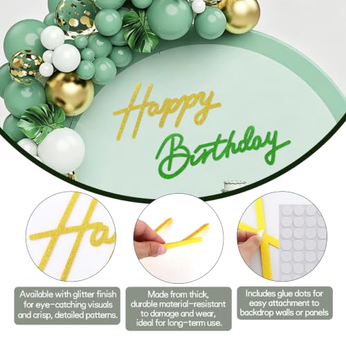 Image of TONIFUL Happy Birthday Sign for Backdrop - Glitter Green Gold Felt Banner - Includes Dot Glue - Perfect for Birthday Party Backdrop,Wall Decr,Balloon Arch,Photo Background