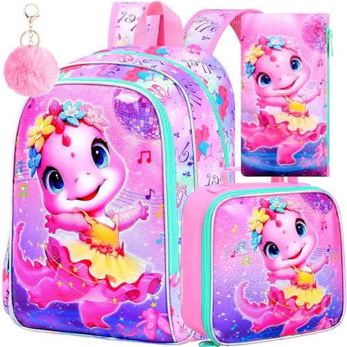 Image of WZLVO 3PCS Kids Backpack for Girls, Unicorn Dinosaur Animal Prechool Elementary Kindergarten School Bookbag with Lunch Box
