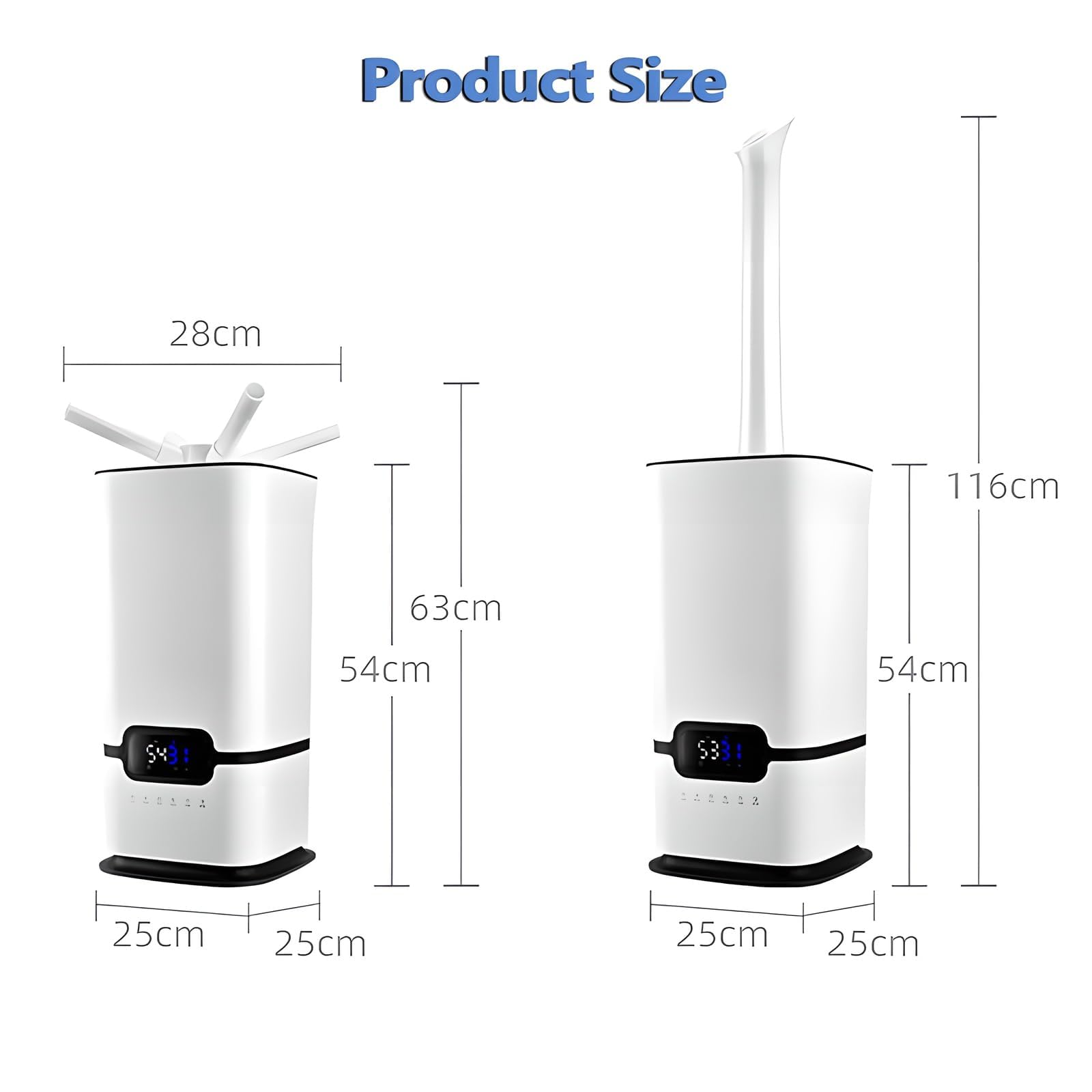 Nawilżacz ultradźwiękowy, regulowana kontrola wilgotności, maks. moc mgły 1500 ml/h, timer 1-12 godzin, 3 poziomy mgły, wyświetlacz LCD do domu, biura i wzrostu roślin