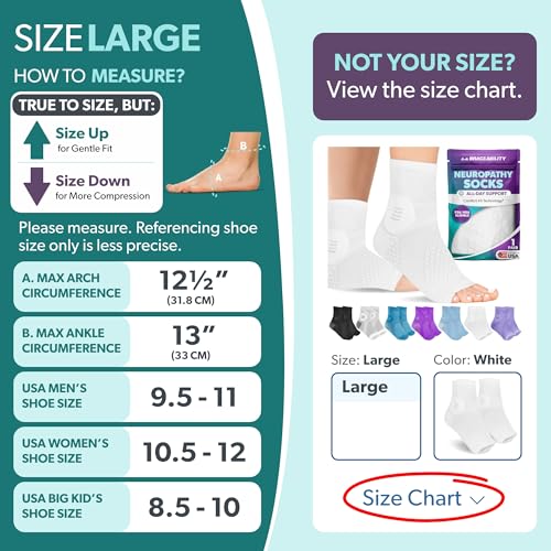 Image of BraceAbility Neuropathy Socks (Pair) - Peripheral Neuritis Compression Diabetic Toeless Foot Sleeves for Nerve Damage Pain in Feet, Ankle Gout, Plantar Fasciitis Relief Brace for Men and Women (L - White)