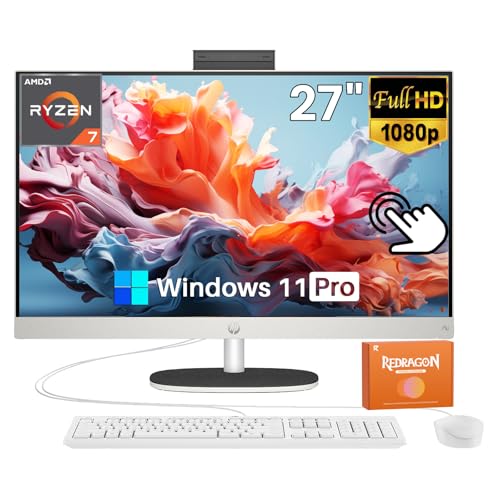 Image of HP 27 inch All-in-One Touchscreen Desktop Computer, Next Gen AI PC, AMD Ryzen AI 7 350 (8-Core), 64GB DDR5, 4TB SSD, Webcam, Wi-Fi 6, Bluetooth 5.4, Wireless Keyboard & Mouse, Windows 11 Pro, Accessories