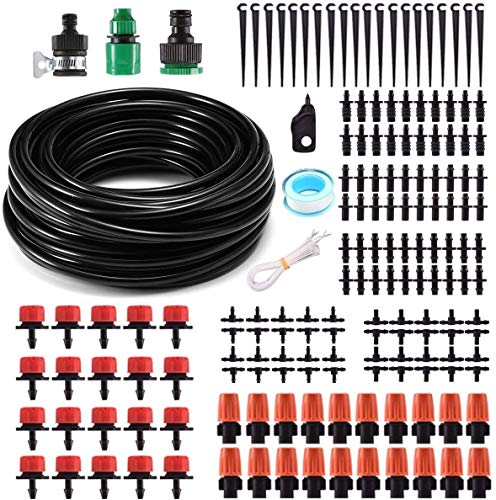 MSDADA 50ft Micro Drip Irrigation Kits System, Plant Watering Kit Automatic Drip Irrigation Equipment Set Included Atomizing Nozzle Mister Dripper and All Accessories for Greenhouse, Garden, Patio