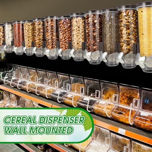 Nitial 2 Pieces Cereal Dispenser Wall Mounted 4.5L Triple Candy Machine Grain Dispenser with Cup Triple Dry Food Snack Wall Mount Cereal Storage Container for Kitchen Food Store Coffee Beans Store