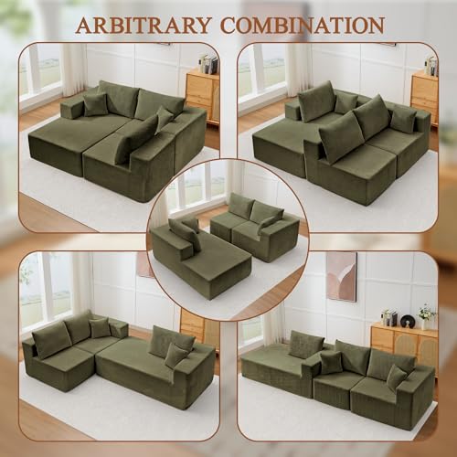 Image of Modular Sectional Sofa for Living Room, 108 inch Cloud Couch Sectional with L-Shape Chaise, Modern Upholstered Corduroy Boneless Couch with Memory Foam Deep Seat, No Assembly Required (Green)