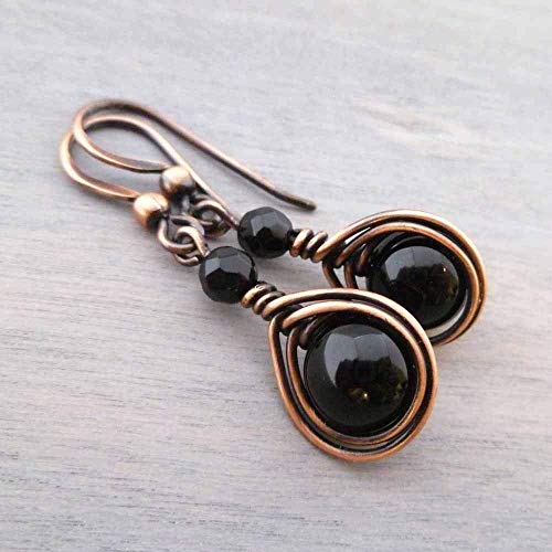 Handcrafted-Solid-Copper-Earrings-with-Black-Onyx-Gemstone-Antiqued-Copper-1-drop