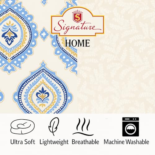 Image of Signature Reversible Super Soft Double Bed Comforter /Quilt Set 350 GSM - 88x90 inches | King Size Fitted Elastic Bed Sheet with 2 Pillow Covers | All-Season Ultra Cozy Bedding Set (Azure Royal)
