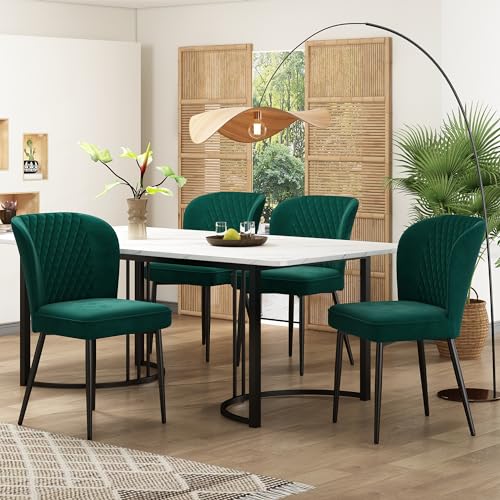 HaoChrymec Conjunto de Comedor con Terciopelo, Mesa 140x80x75 y 4 Sillas Acolchadas con Respaldo, Set Mesa y Sillas Cocina, para Comedor y Salón, Verde Oscuro, Set de 5 Piezas