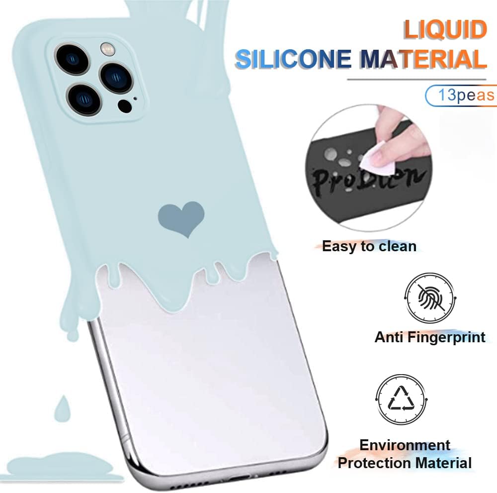 13peas for iPhone 13 / Mini/Pro/Pro Max Case，Silicone Cases for Women Girly Men Clear Heart Pattern Apple Flexible Protective Cover Shockproof Cute Colorful Shell (Blue, Pro)