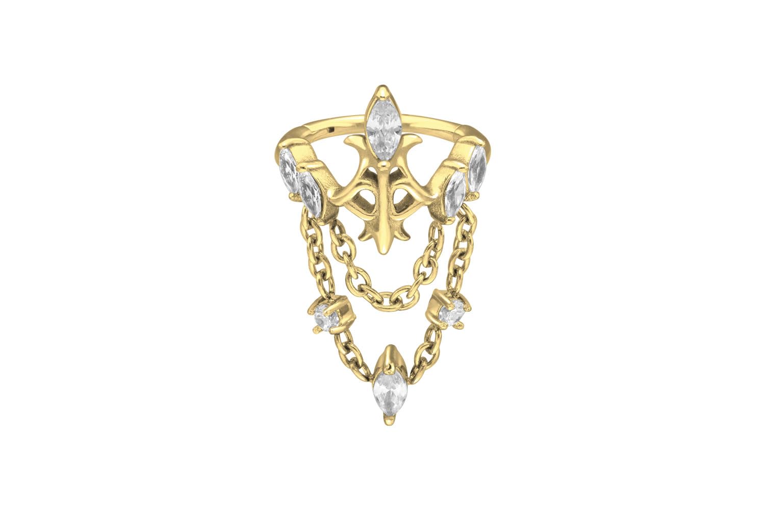 PIERCINGLINE Piercing Ring Chirurgenstahl Segmentring Clicker KRONE + 2 KETTEN - Roségoldfarben, Schwarz, Goldfarben, Silberfarben
