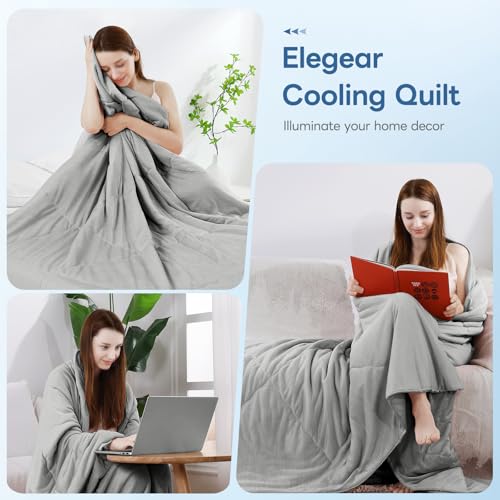 Image of Elegear Cooling Comforter Twin Absorbs Body Heat to Keep Cool, Cooling Blanket for Hot Sleepers Japanese Arc-Chill 3.0 Cool Tech Fabric Summer Comforter Hypo-Allergenic Cooling Quilt-Gray, 150x200cm