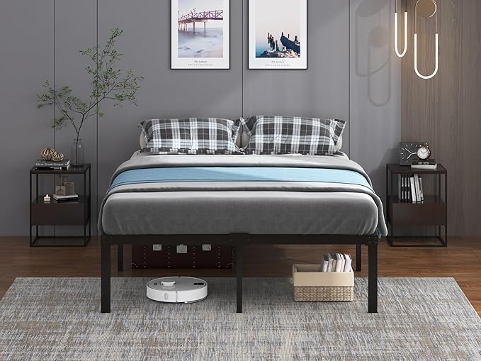 Miniatura 2 de AROMUSTIM - Base de cama de metal de 18 pulgadas, plataforma de tamaño matrimonial, no necesita somier, resistente, estable y resistente, base de