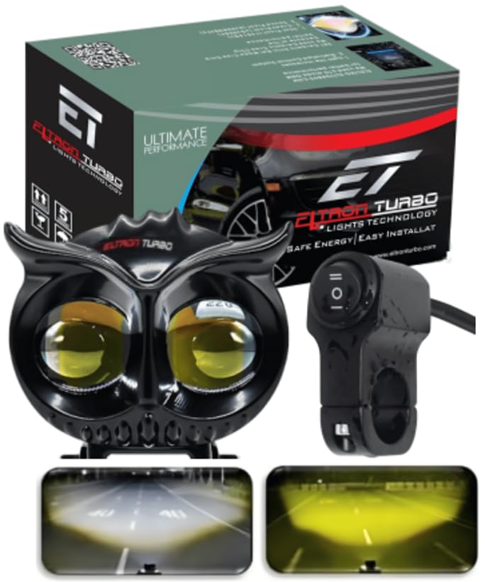 ELTRON TURBO 3 Month Warranty Owl Shape Imported Fog LED Light 12V-24V 55W Dc, Aluminium Material Yellow And White Beam Off-Roading Universal For All Motorcycle, Scooty, Car (Pack Of 1 With Switch)-image-22