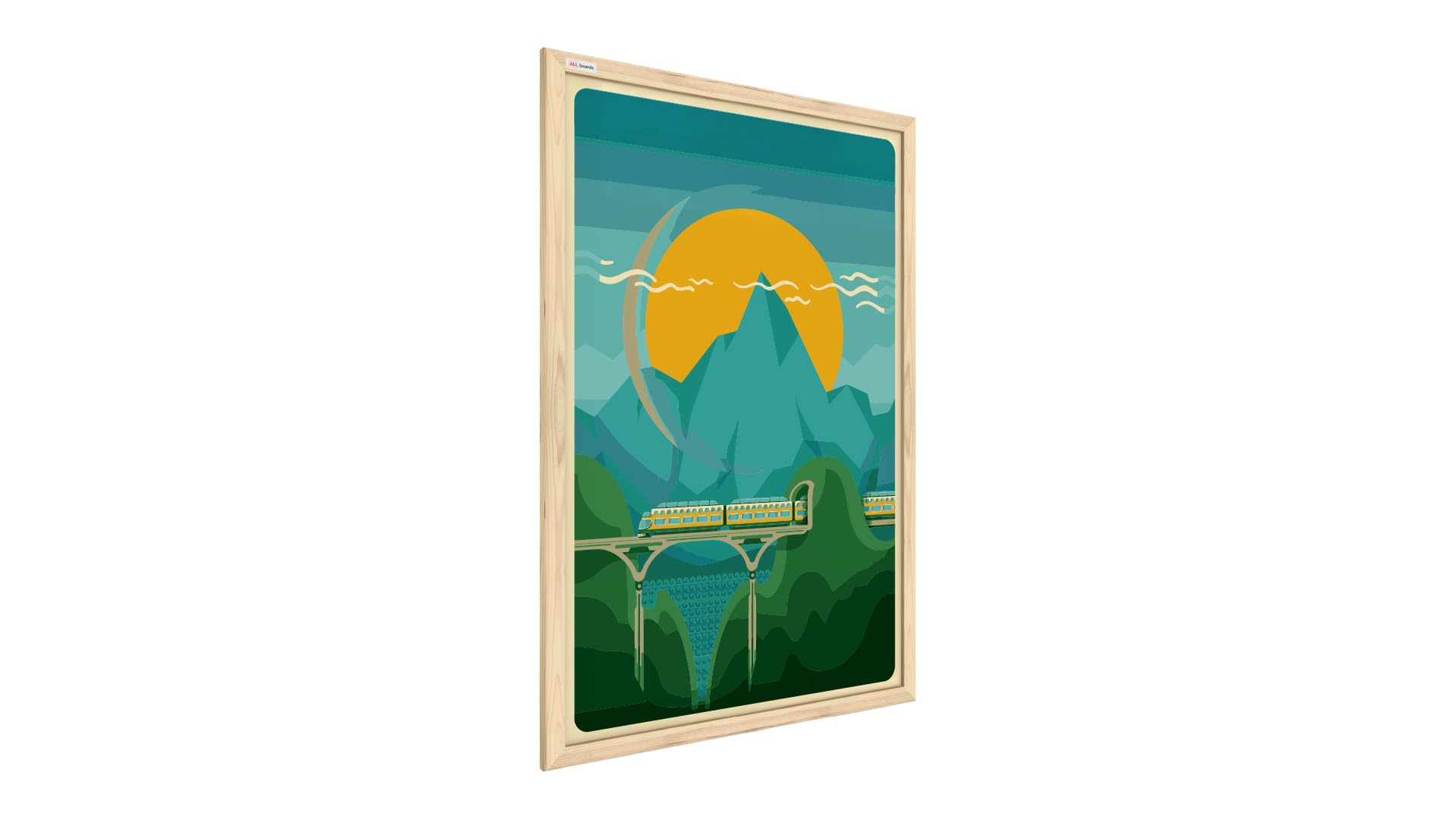 ALLboards Mountainous Landscape with Train, 60x40cm, Framed in Natural Wood โ image 1