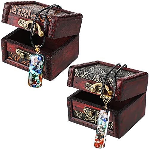 4 Pieces Orgone Chakra Healing Necklace in Hand-Carved Wooden Box, Crystal Vibe Orgone 7 Chakra Necklace with Spiritual Pendant Adjustable Cord, Healing Stone Gemstone Necklace for Balancing Energy