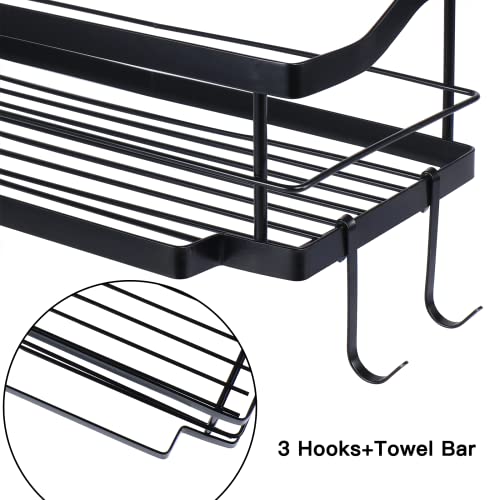 Sinminou Adhesive Shower Caddy With 5 Hooks & 2 Tower Hanger, Rustproof Sus304 Stainless Steel Shower Shelf Basket, Wall Mounted No Drilling Shower Organizer Shampoo Holder - 2 Pack (Black) #TOP4