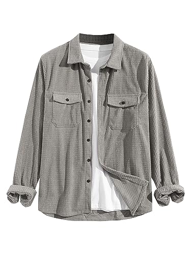 Image of ZAFUL Unisex Plaid Flannel Shirt Jacket Button Down Long Sleeve Pocket Coat Outwear | Mens Fall Clothes Lightweight Long Sleeve Button Down Flap Pocket Jacket Tops for Fall&Winter 2026