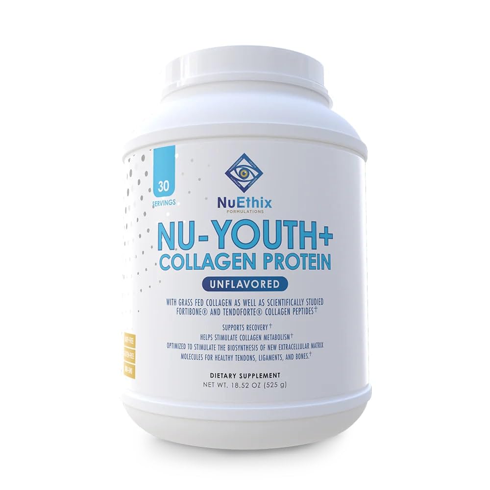NuEthix Formulations Nu-Youth + Collagen Protein, Collagen Peptides, May Help Support Bones and Joints Dietary Supplement, 30 Servings