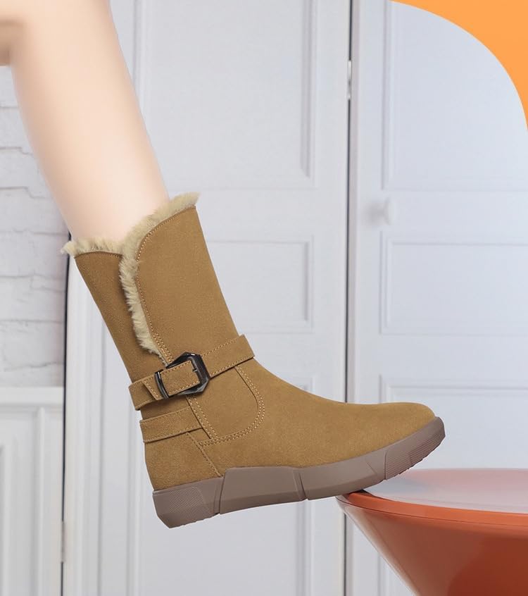 Women's Mid Calf Boots Suede Slouch Snow Booties Shoes Outdoor - Image 5