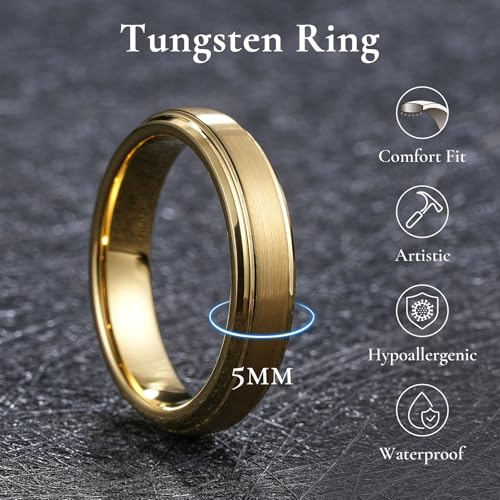 Image of King Will Classic Tungsten Wedding Band for Men, 6 /7 /8 /9 /10mm Widths, Polished Finish Step Edge Matte Rings Comfort Fit