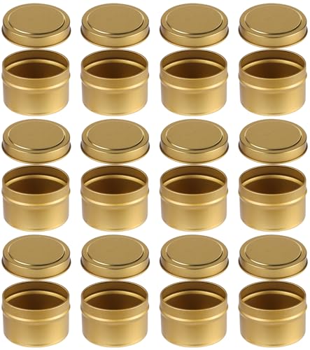 Lostwry 12 piezas de latas de vela con tapa, fabricación de velas de contenedores decorativos redondos de metal tarros de vela vacíos para DIY velas especias, joyas, polvo, dulces, ungüento - oro
