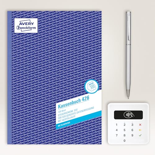 AVERY Zweckform 426 Kassenbuch (A4, 100 Blatt, 1 Blatt Blaupapier, nach Steuerschiene 300, EDV-gerechte Datenerfassung, von Rechtsexperten geprüft, für DE, ordnungsgemäße Buchführung) weiß