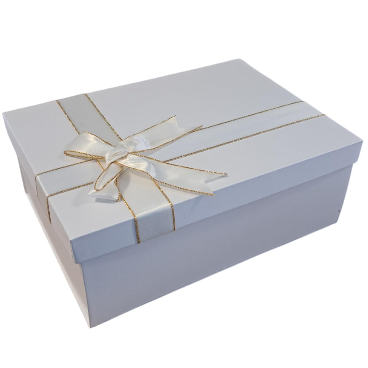 10 x Rigid Gift Boxes White With Faux Silk Bow 290x210x105mm Two-piece Collapsible Box For Birthday Party Anniversary Wedding Christening Vintage Gifts Favours โ image 1