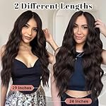 ALXNAN Clip in Long Wavy Synthetic Hair Extension 4PCS 24 Inch Dark Brown Thick Hairpieces Fiber Double Weft Hair for Women - Image 3