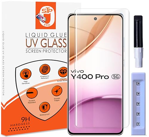 Image of Premium UV Tempered Glass Screen Protector Guard Compatible For Vivo Y400 Pro 5G (6.77 Inch, Pack of 1) Full Adhesive UV Curved Case Friendly HD Clarity with easy installation kit