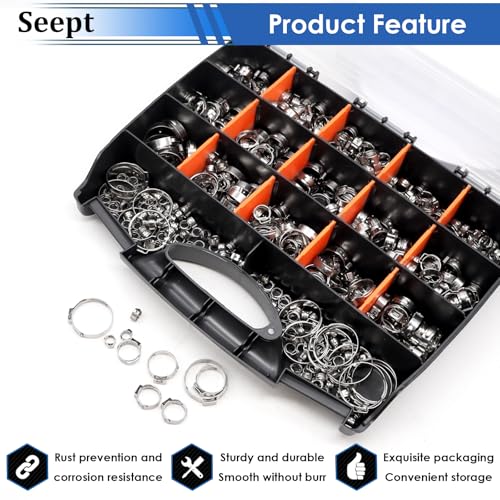 Image of 605Pcs 22 Sizes Single Ear Hose Clamps 5.3-33.1mm 304 Stainless Steel Crimp Hose Clamps Assortment Kit Perfect for Automotive /Home Appliance /Water Pipe and Fuel Line