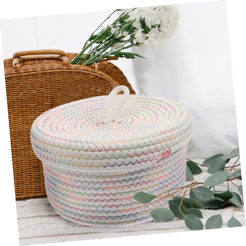 Cesta de almacenaje tejida解决桌面凌乱 con tapa para objetos pequeños del hogar 8